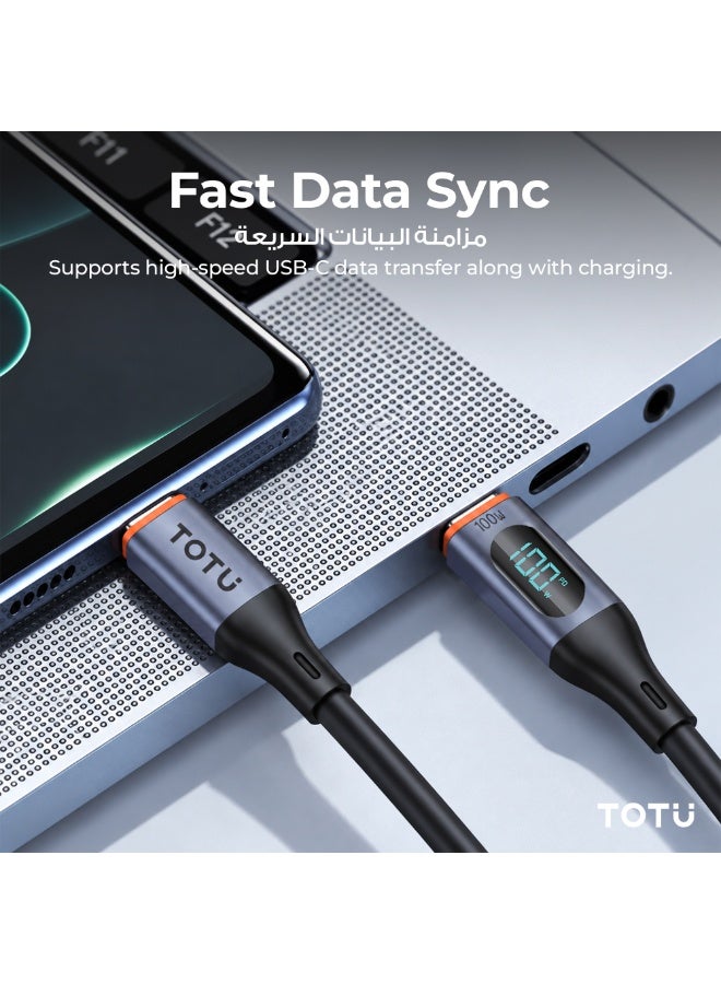 Totu 100W Type-C to Type-C Fast Charging Cable with Real-Time Digital Power Display, 5A High Current, Smart E-Marker Chip & Durable Silicone Cord - Black - Image 4