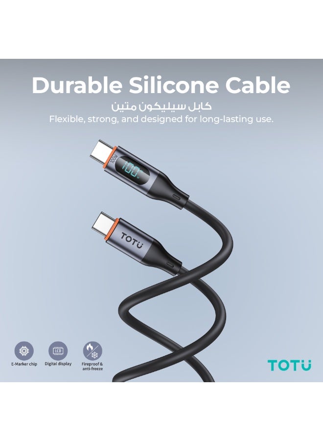 Totu 100W Type-C to Type-C Fast Charging Cable with Real-Time Digital Power Display, 5A High Current, Smart E-Marker Chip & Durable Silicone Cord - Black - Image 5