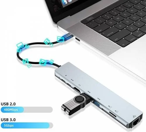 Polhammobile Polham 8 Port Type-C HDMI 3xusb 2 Pd Ethernet RJ45 Tf Sd Card Hub Adapter Multiplexer Reader