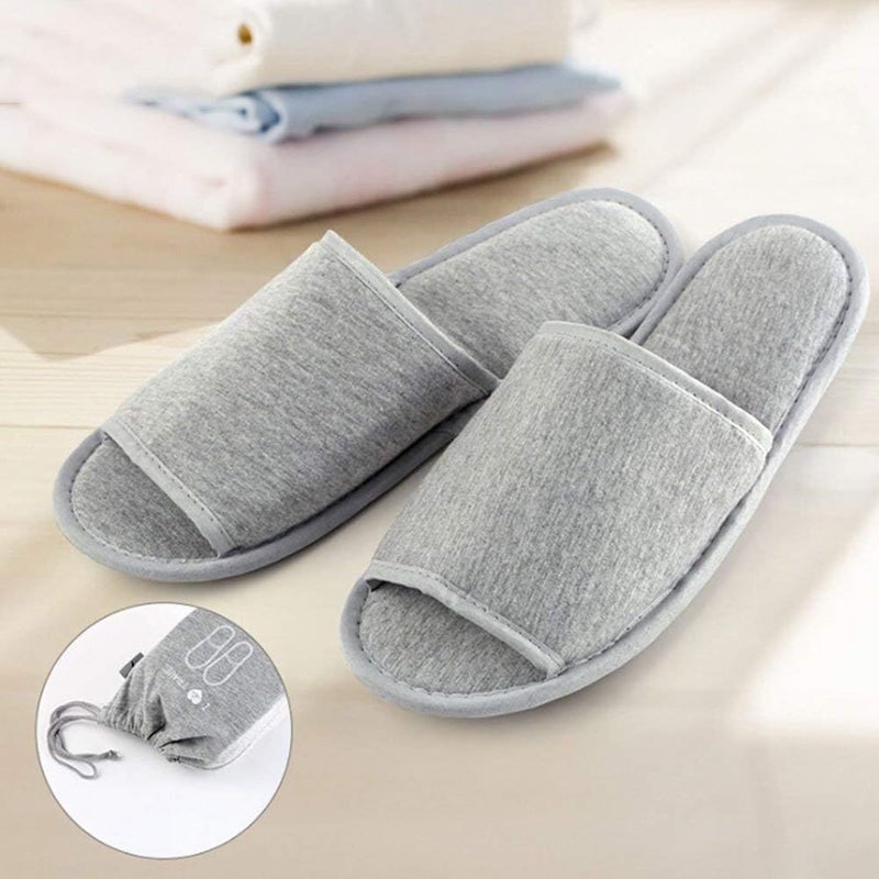Excefore 2 Pairs Portable Travel Slipper Spa Hotel Open Toe Sandals Non Disposable Foldable Shoes Guest Indoor House Room Business Trip Party Washable Footwear with Bags - Image 2