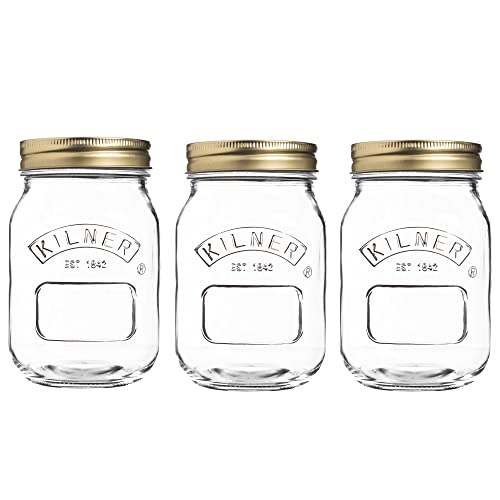 Kilner Premium 3 x 500ml Airtight Glass Preserve Jar Set for Pickles, Sauces | Leakproof, Dishwasher Safe Food Storage Containers for Kitchen - Image 1