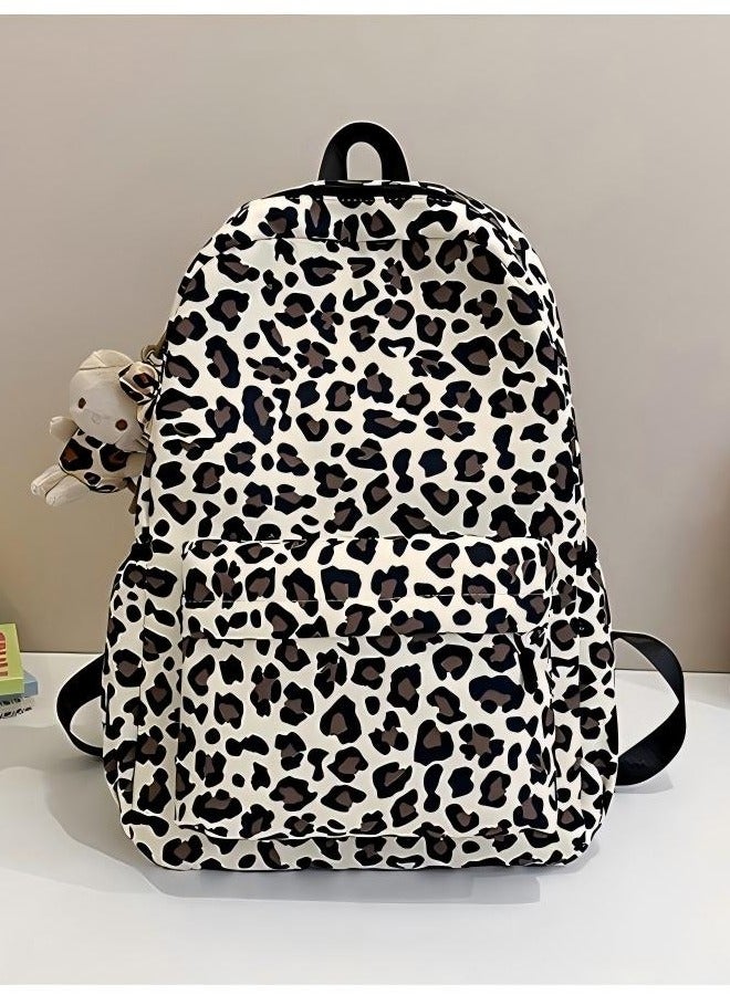 بيوتيفول حقيبة ظهر بطبعة جلد النمر عصرية جديدة، حقيبة ظهر خفيفة الوزن ومتعددة الاستخدامات لطالبات الجامعات، حقيبة ظهر للسفر والترفيه - Image 1