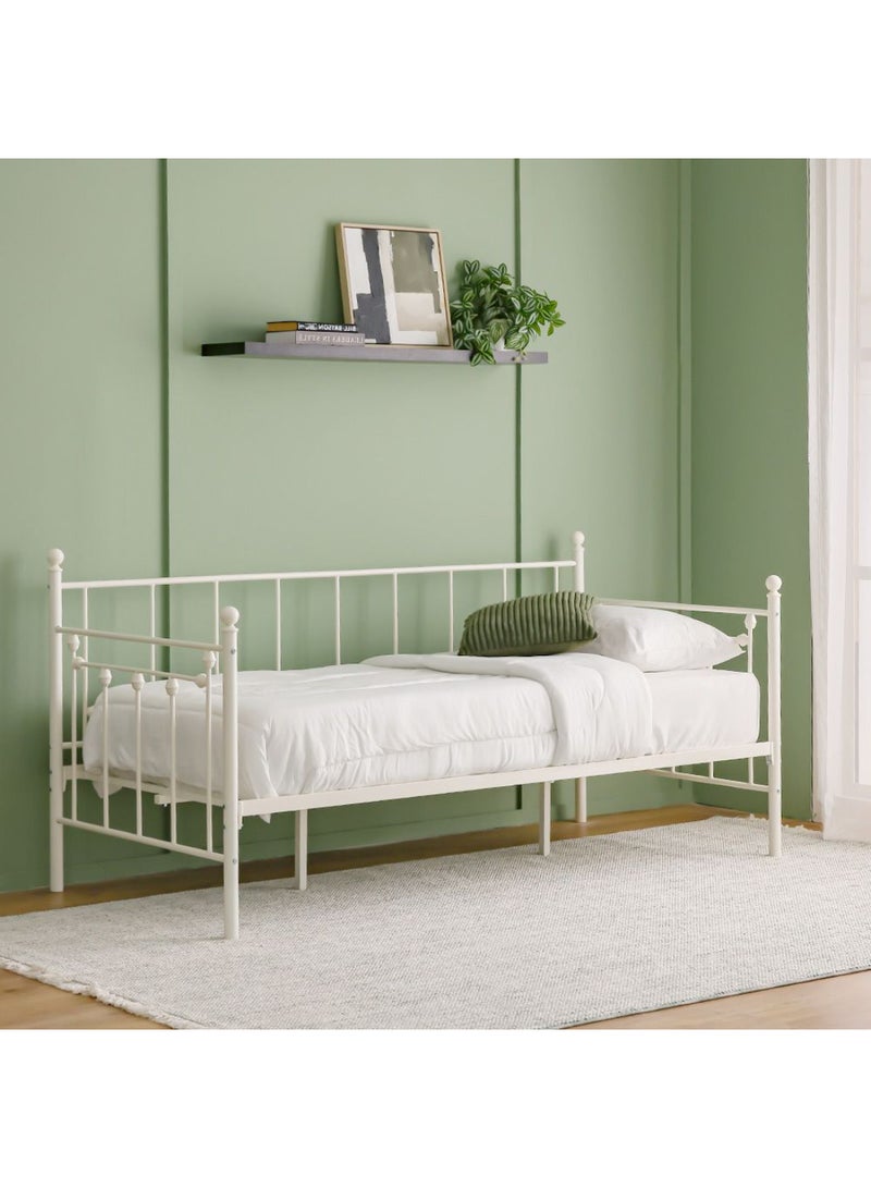 DANUBE HOME Bella Arrow 90x200 Metal Day Bed Without Mattress | Convertible Sleeping Sofabed | Comfortable Living Room Furniture L209xW96.8xH100cm - White  - Image 1