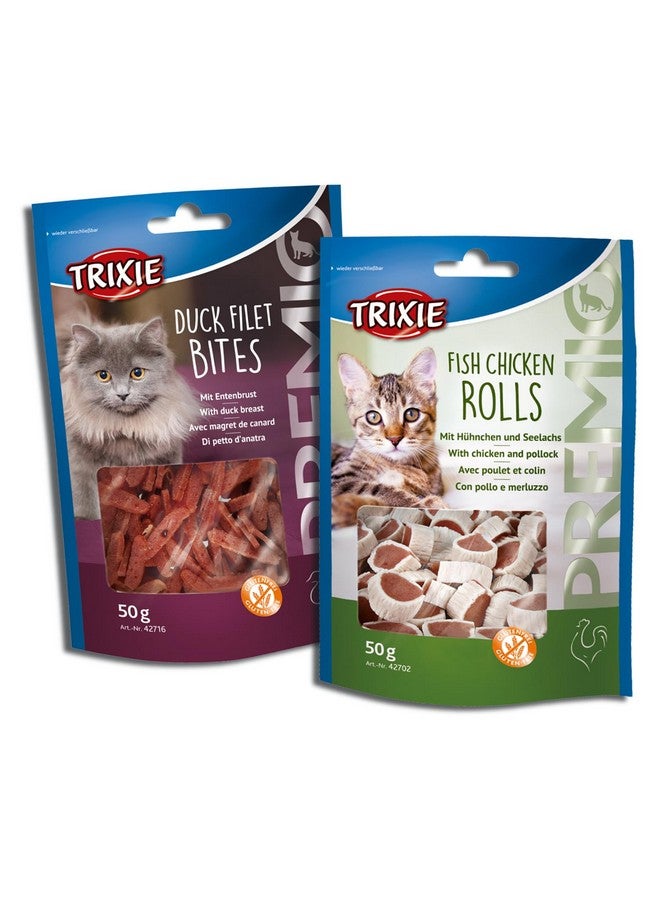 تريكسي مجموعة مكافآت القطط من قطع فيليه البط الفاخرة ولفائف الدجاج/السمك الفاخرة، مكافآت غنية بالعناصر الغذائية للقطط، مناسبة لجميع السلالات - (عبوة من قطعتين) - Image 1