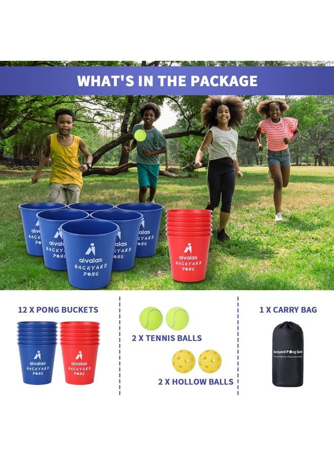 Aivalas Giant Yard Pong Outdoor Games, Yard Games Set Including 12 Buckets, 4 Balls and a Carry Bag for Beach, Camping, Lawn and Backyard (Blue/Red) - Image 4