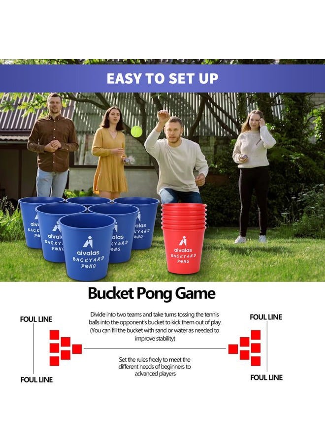 Aivalas Giant Yard Pong Outdoor Games, Yard Games Set Including 12 Buckets, 4 Balls and a Carry Bag for Beach, Camping, Lawn and Backyard (Blue/Red) - Image 5