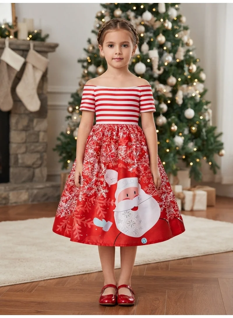 D'daniela Christmas Red Printed Santa Dress
