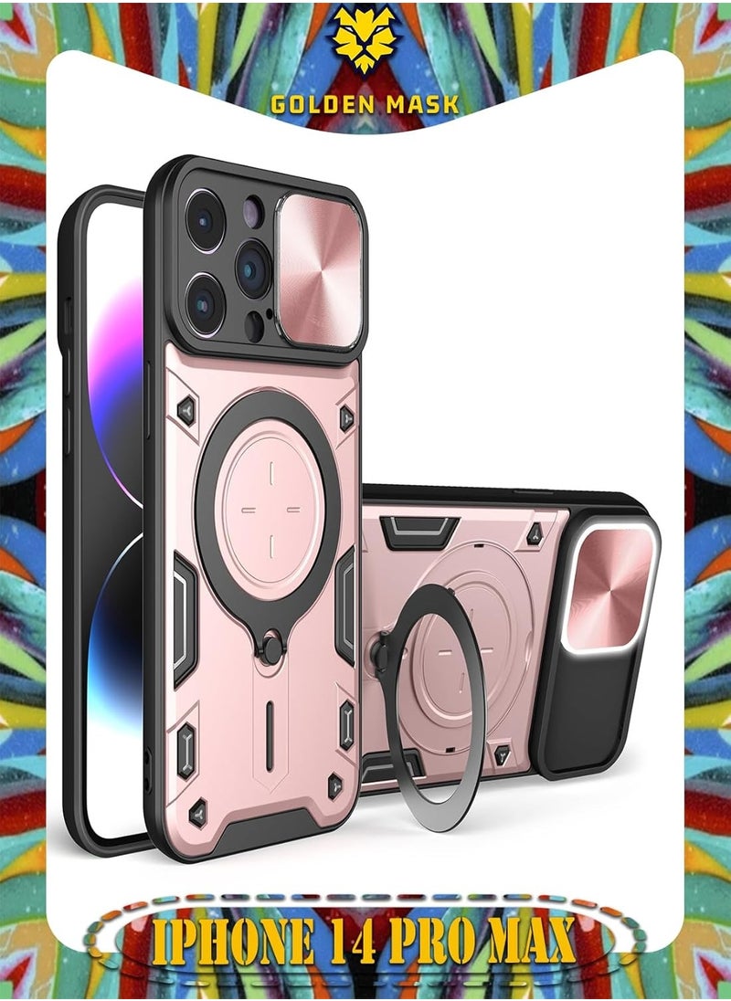 GOLDEN MASK - GOLDEN MASK For iPhone 14 Pro Max Armored Camera Shield Cover Camera Lend Protection, Built-in 360° (Rose Gold) - Image 1