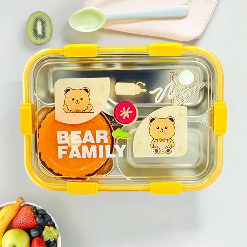 KBV Stainless Steel Bento Lunch Box for Kids | 3-Compartment Lunch Box | BPA Free, 304 Stainless Steel, Dishwasher-Safe, Perfect Lunch Box Containers for School and Office (Yellow) - Image 3