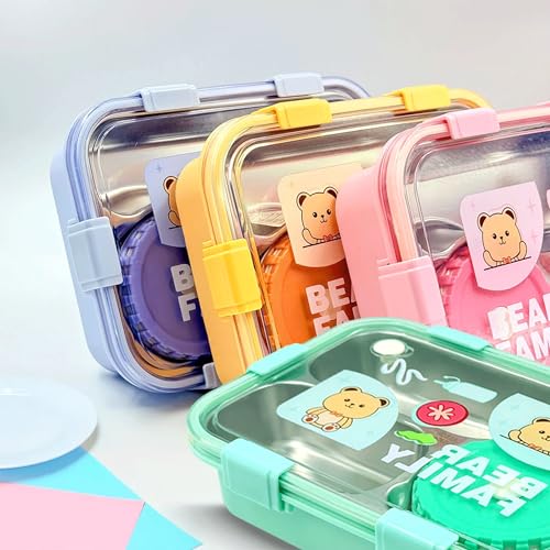 KBV Stainless Steel Bento Lunch Box for Kids | 3-Compartment Lunch Box | BPA Free, 304 Stainless Steel, Dishwasher-Safe, Perfect Lunch Box Containers for School and Office (Yellow) - Image 5