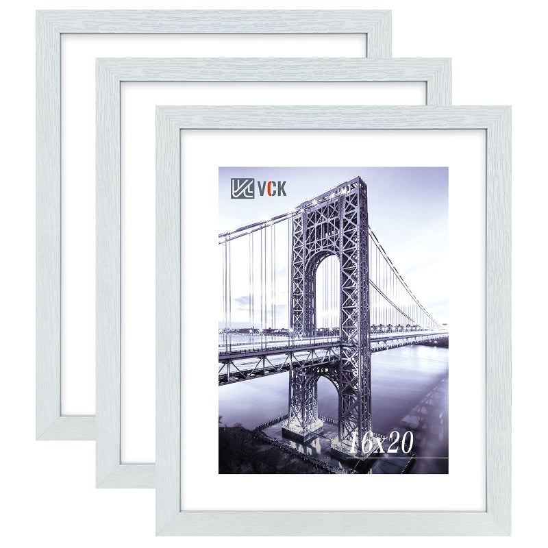 VCK 16x20 Poster Frames 3 Pack White MDF Wood and Polished Plexiglass FrameDisplay Pictures in Horizontal and Vertical