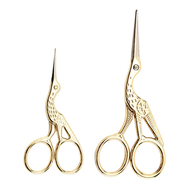 Acronde 2PCS Vintage Stork Shape Sewing Scissors Stainless Steel Tailor Scissors Sharp Sewing Shears for Embroidery Craft Art Work Everyday Use Gold