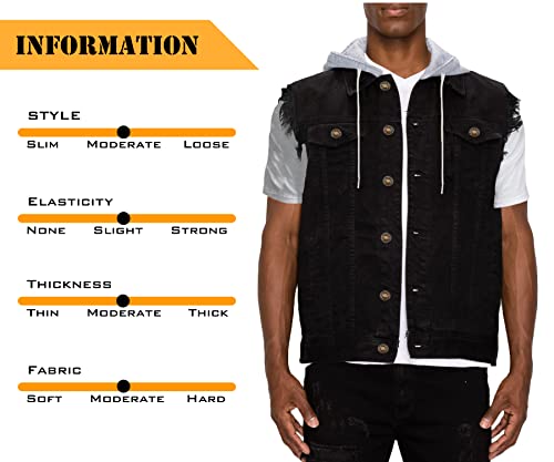 Heihuohua Men's Casual Button-Down Denim Vest Trucker Jean Jacket with Hoodie, Black, X-Large - Image 5