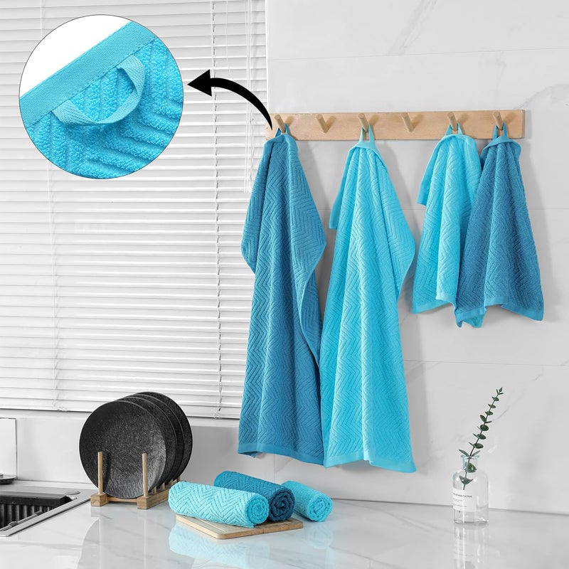 QAJ 100% Cotton Kitchen Towels and Dishcloths Set, Pack of 8 Super Absorbent 16" x 25" Kitchen Towels and 13" x 13" Dish Cloths (400 GSM) - Image 4