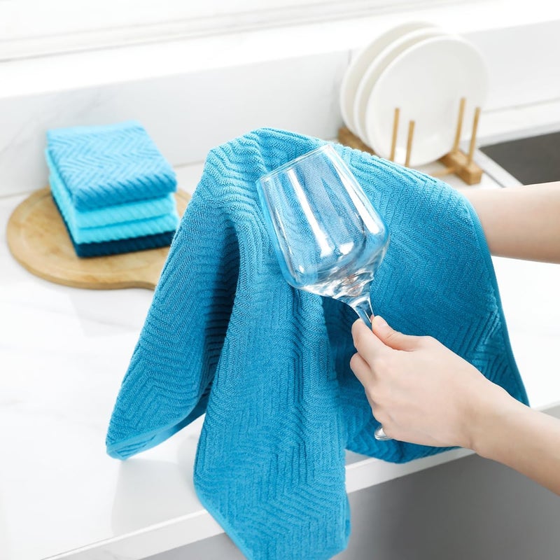QAJ 100% Cotton Kitchen Towels and Dishcloths Set, Pack of 8 Super Absorbent 16" x 25" Kitchen Towels and 13" x 13" Dish Cloths (400 GSM) - Image 5