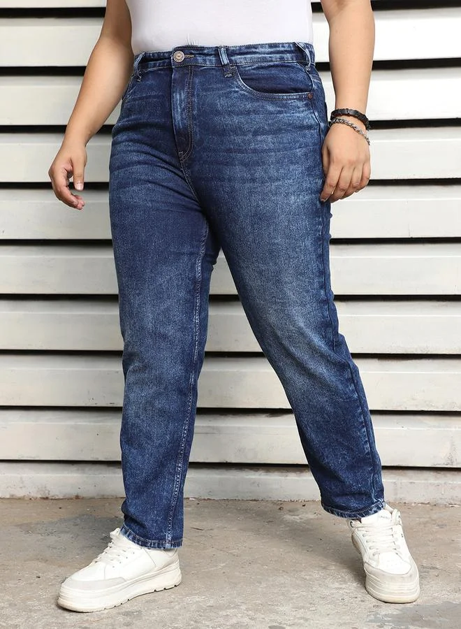 HIGH STAR Plus Size Straight Fit High Rise Light Fade Jeans by Styli