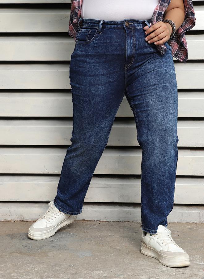 HIGH STAR Plus Size Straight Fit High Rise Light Fade Jeans by Styli - Image 1