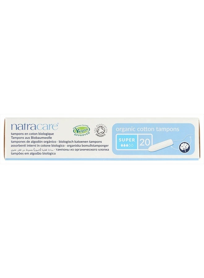 Natracare Non-Applicator 100% Organic Cotton Tampons, Super, Totally Chlorine Free, Biodegradable and Compostable (1 Pack, 20 Tampons Total)