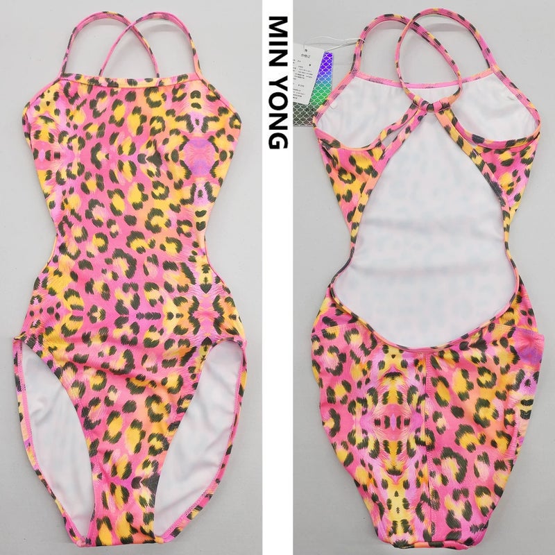 Famous swimming belt shiny crystal fine shoulder strap professional swimsuit triangle one-piece swimsuit racing tight single layer without chest pad - Image 4