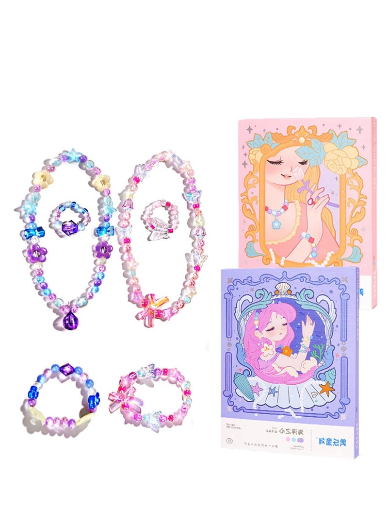 SOLARAE 6 PCS Bracelet Making Kit Friendship DIY Glitter Pink Summer Kids Unique Charm with Jewelry Box 2 Necklaces 2 Rings, Gift Tween Girl Party Favors Supplies - Image 1