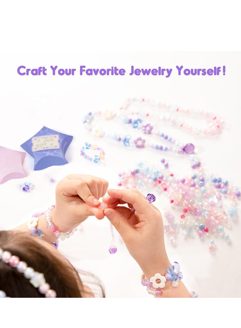 SOLARAE 6 PCS Bracelet Making Kit Friendship DIY Glitter Pink Summer Kids Unique Charm with Jewelry Box 2 Necklaces 2 Rings, Gift Tween Girl Party Favors Supplies - Image 5