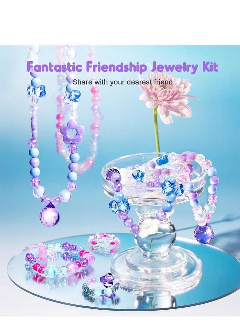 SOLARAE 6 PCS Bracelet Making Kit Friendship DIY Glitter Pink Summer Kids Unique Charm with Jewelry Box 2 Necklaces 2 Rings, Gift Tween Girl Party Favors Supplies - Image 2