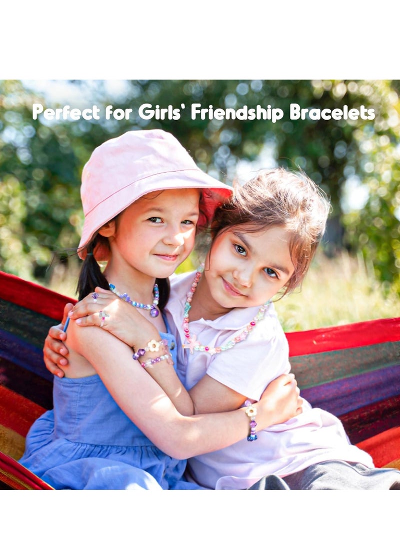 SOLARAE 6 PCS Bracelet Making Kit Friendship DIY Glitter Pink Summer Kids Unique Charm with Jewelry Box 2 Necklaces 2 Rings, Gift Tween Girl Party Favors Supplies - Image 3