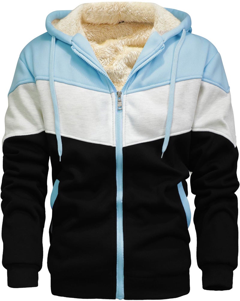 AIELVIN Men's Winter Fleece Thermal Jackets for Men Sherpa Lined Hoodies Warm Thick Jacket Outerwear HazeBlue Grey Black(995) M - Image 1