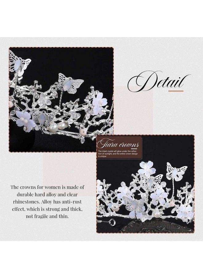 Brishow Butterfly Crown For Women Silver Crystal Queen Tiaras And Crowns Royal Rhinestone Wedding Princess Crown Prom Hair Accessories For Brides - Image 5