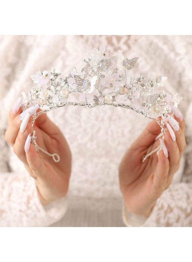 Brishow Butterfly Crown For Women Silver Crystal Queen Tiaras And Crowns Royal Rhinestone Wedding Princess Crown Prom Hair Accessories For Brides - Image 3