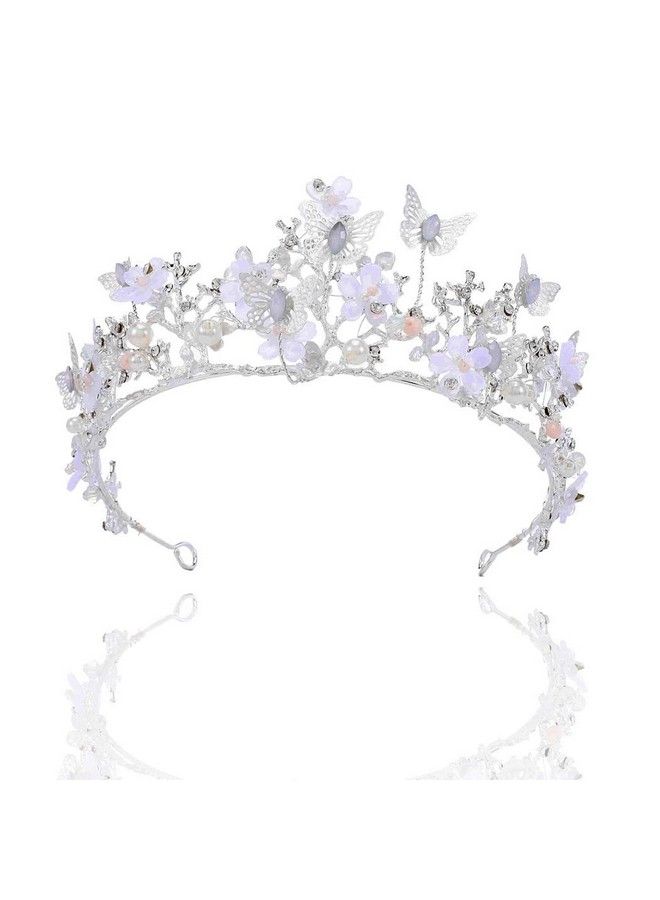 Brishow Butterfly Crown For Women Silver Crystal Queen Tiaras And Crowns Royal Rhinestone Wedding Princess Crown Prom Hair Accessories For Brides - Image 2