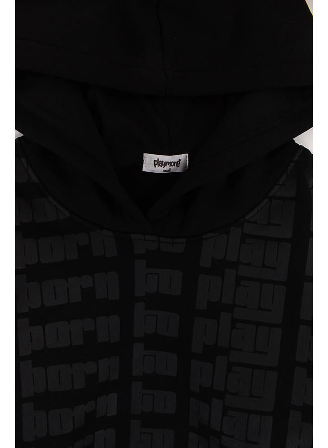 بلاي مور هودي أسود مطبوع بأكمام طويلة للشباب – للاطفال - Image 3