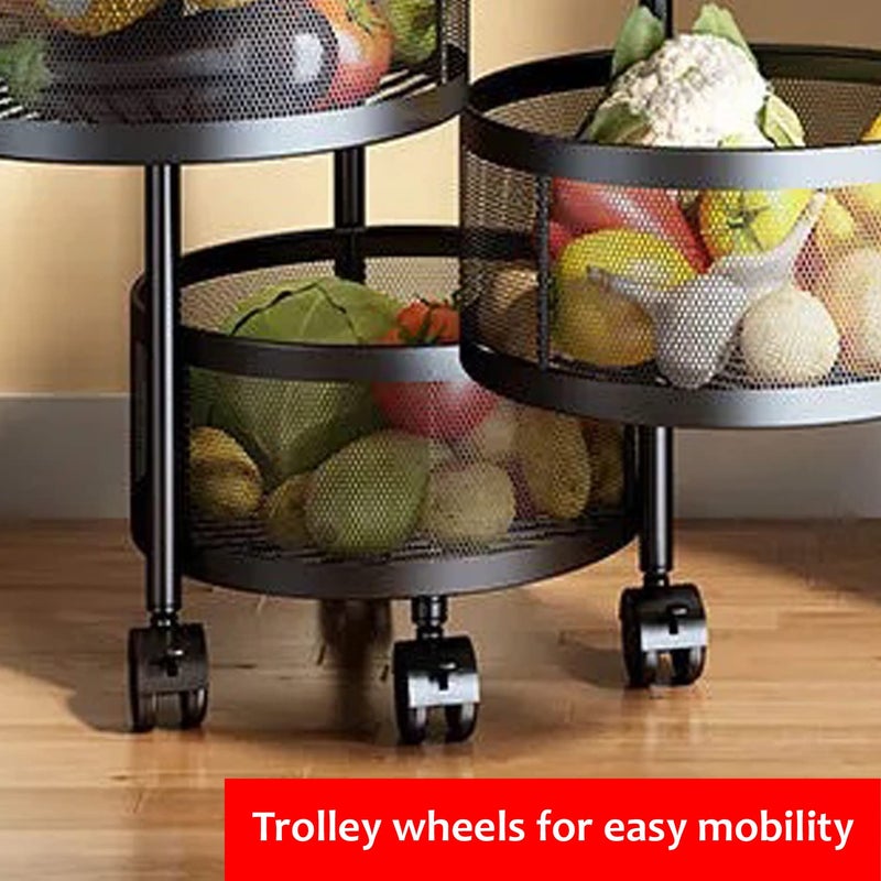 IBELL Kitchen Storage Rack with Wheels 5 Layer Carbon Steel Portable Organizer Trolley for Dishes Fruits and Vegetables TR590Black - Image 4