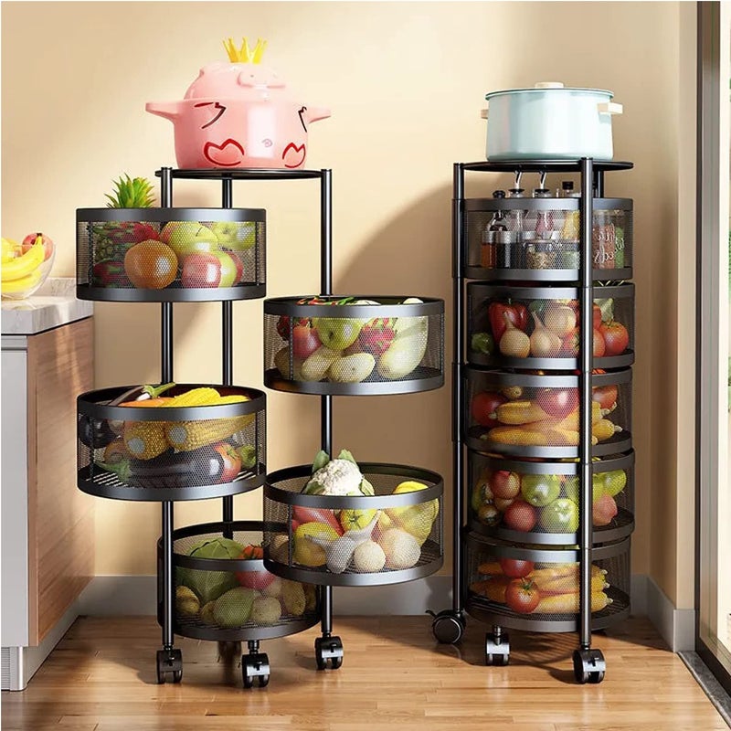 IBELL Kitchen Storage Rack with Wheels 5 Layer Carbon Steel Portable Organizer Trolley for Dishes Fruits and Vegetables TR590Black - Image 1