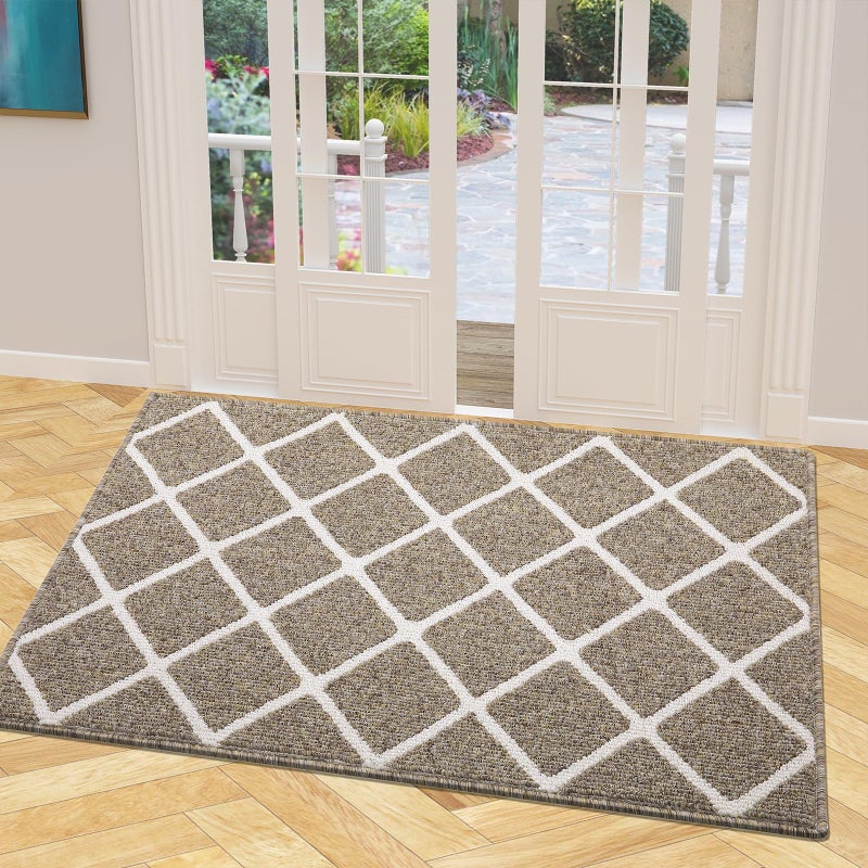 Finchitty Indoor Door Mat Dirt Resistant and Absorbent LowProfile NonSlip Washable Inside Floor Mats for Front Door Back and Entrance 40 x 32 Khaki