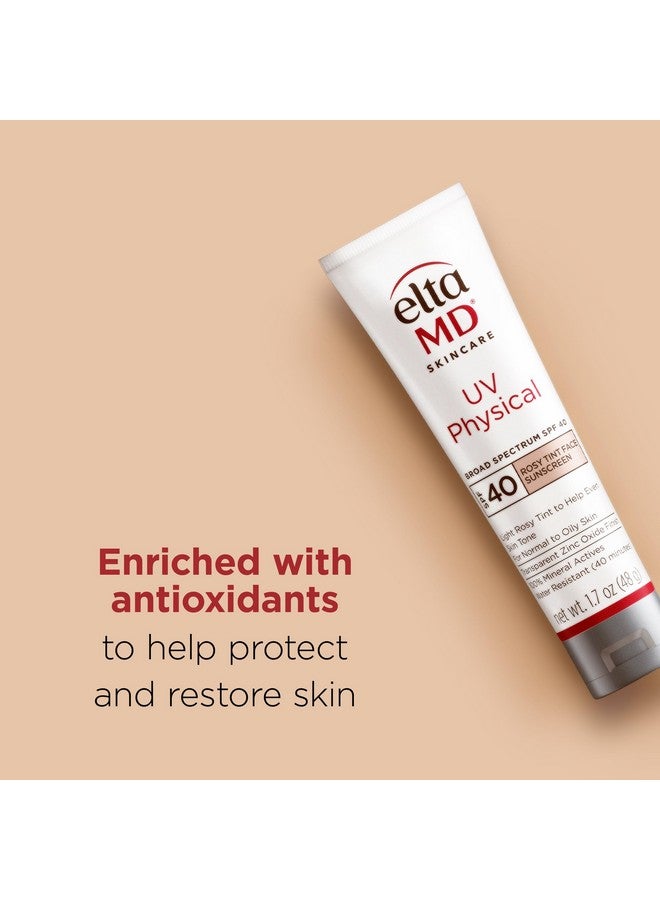 ايتا ام دي واقي شمسي وردي اللون من EltaMD UV Physical للوجه، عامل حماية من الشمس 41، مضاد للأكسدة، 100% مكونات معدنية فعالة، 1.7 أونصة - Image 2