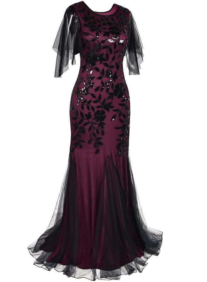 PrettyGuide Women 's 1920s Black Sequin Gatsby Maxi Long Evening Prom Dress, Burgundy, 14-16 - Image 4