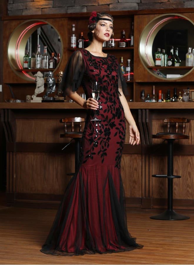 PrettyGuide Women 's 1920s Black Sequin Gatsby Maxi Long Evening Prom Dress, Burgundy, 14-16 - Image 2