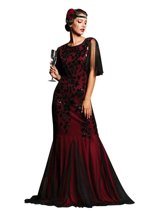 PrettyGuide Women 's 1920s Black Sequin Gatsby Maxi Long Evening Prom Dress, Burgundy, 14-16 - Image 1