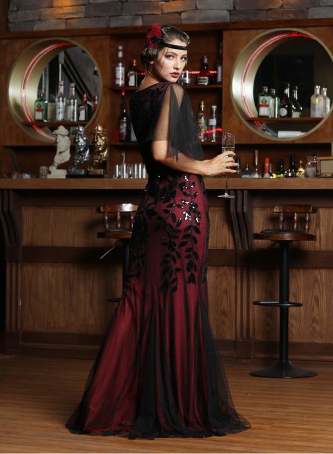 PrettyGuide Women 's 1920s Black Sequin Gatsby Maxi Long Evening Prom Dress, Burgundy, 14-16 - Image 3