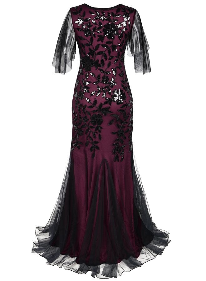 PrettyGuide Women 's 1920s Black Sequin Gatsby Maxi Long Evening Prom Dress, Burgundy, 14-16 - Image 5