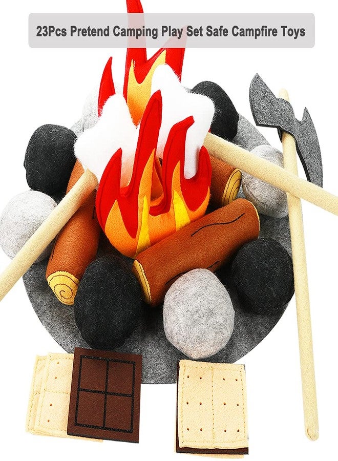 Yowlieu 23 PCS Pretend Campfire Toys, Kids Plush Felt Play Campfire Playset Safe Fake Fire Wood Stones Toys Pretend Camping Play Set for Kids Toddlers Age 3-5 - Image 2