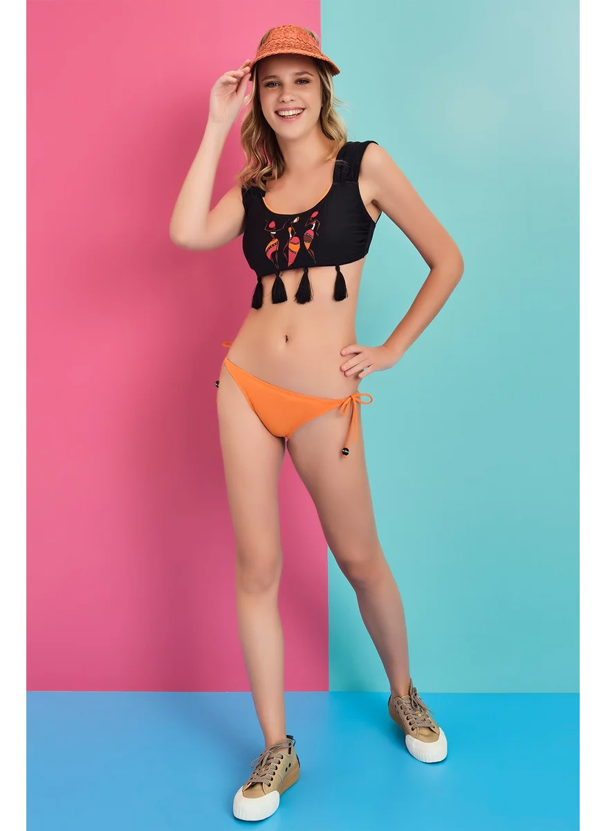داجي Orange Thin Tied Bikini Bottoms