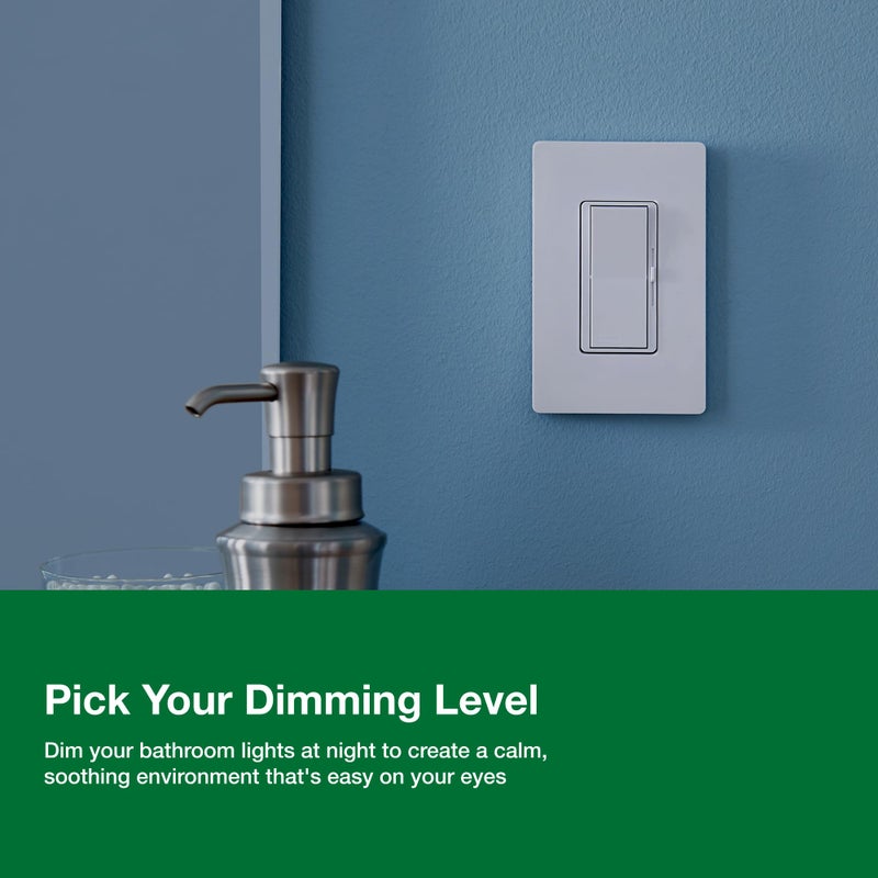 Lutron Diva LED+ Dimmer Light Switch for Dimmable LED, Halogen, and Incandescent Bulbs, 150 Watt, Single-Pole or 3-Way, DVCL-153P-GR, Gray - Image 4