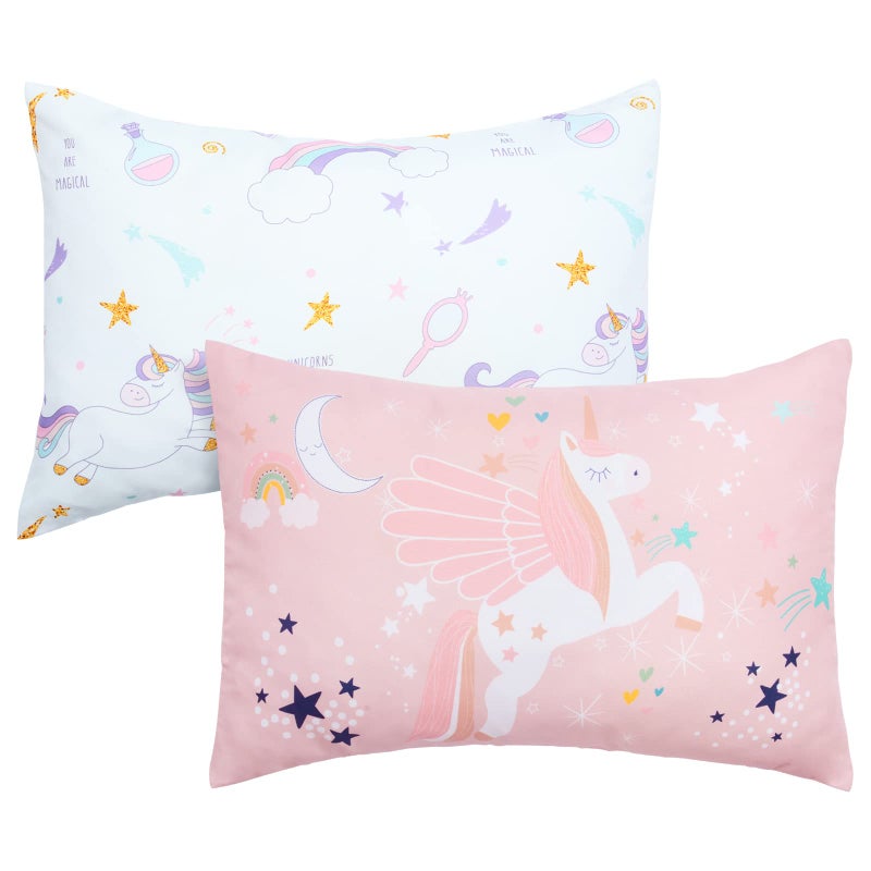 UOMNY Toddler Pillowcases for 13X18 12x16 14x19 Pillow Unicorn Toddler Pillow Case for Girls 2 Pack Kids Pillowcase for Sleepy Pillows Travel Pillowcases PinkWhite