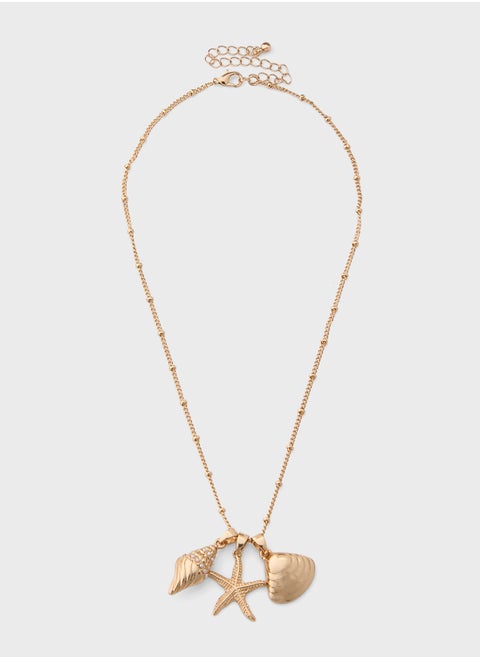 Shell Pendant Chain Necklace With Two Mix Pack Pendants