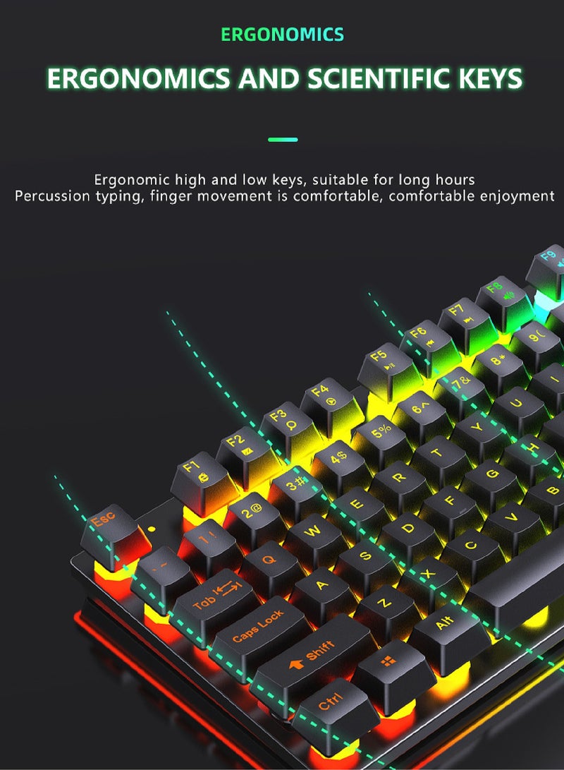 ليفن لوحة مفاتيح غشائية سلكية 104 مفتاح مع ماوس سلكي بإضاءة RGB لألعاب المكتب والاستخدام اليومي والكمبيوتر - Image 5