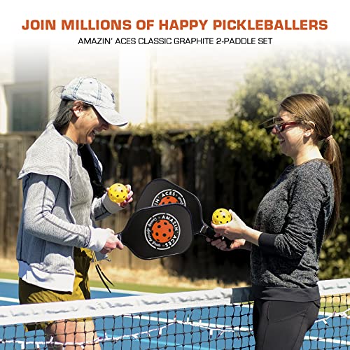 Amazin' Aces Classic Graphite Pickleball Paddle Set of 2 with 4 Official Balls - Lightweight Black Paddles Featuring Soft Nonslip Comfort Grip & Protective Portable Bag - Image 5