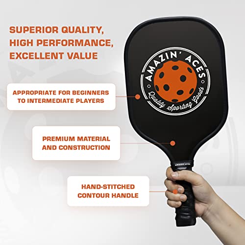 Amazin' Aces Classic Graphite Pickleball Paddle Set of 2 with 4 Official Balls - Lightweight Black Paddles Featuring Soft Nonslip Comfort Grip & Protective Portable Bag - Image 3