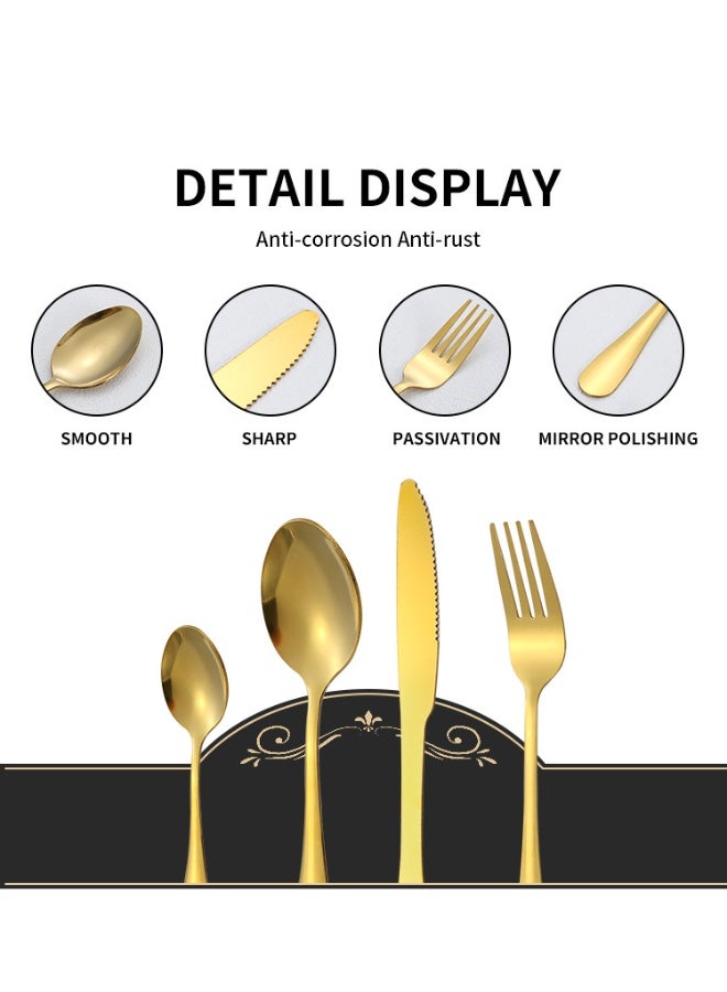 EFUMKE 24-Piece Stainless Steel Cutlery Set With No Texture On The Surface Kitchen Utensil Set Western Tableware Suitable For Home Kitchen Restaurant Hotel Party Dining Picnic Dining Exquisite Packaging For Gifts Gold - Image 5
